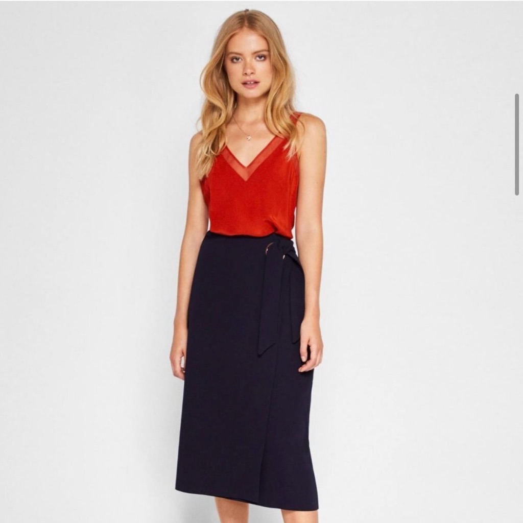*New With Tags* Ted Baker Metal Eyelit Tie Asymmetric Skirt.
